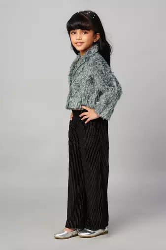 Glam up girls party fur jacket with palazzo pant