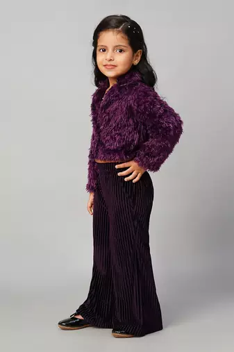 Glam up girls party fur jacket with palazzo pant