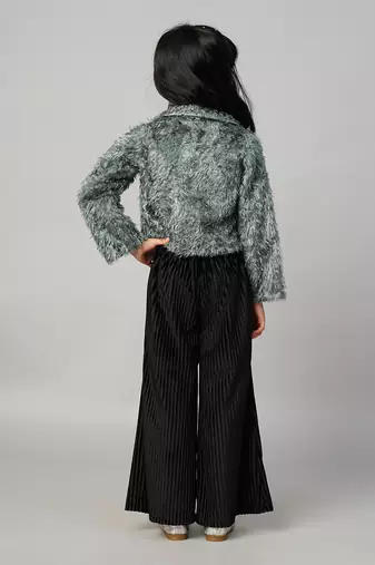 Glam up girls party fur jacket with palazzo pant