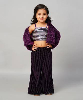 Glam up girls party fur jacket with palazzo pant 4