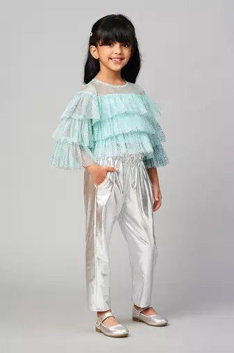 Glam up girls shimmer blue party top