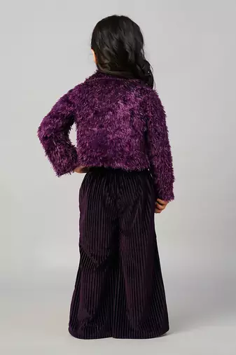 Glam up girls party fur jacket with palazzo pant