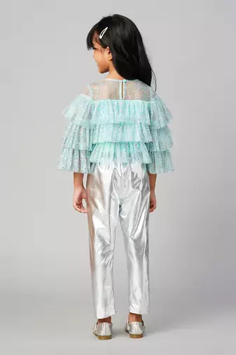 Glam up girls shimmer blue party top