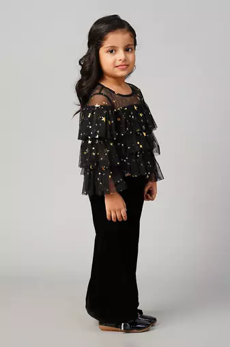 Glam up girls shimmer black party top