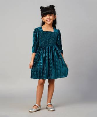 Glam up girls teal velvet party dress 1