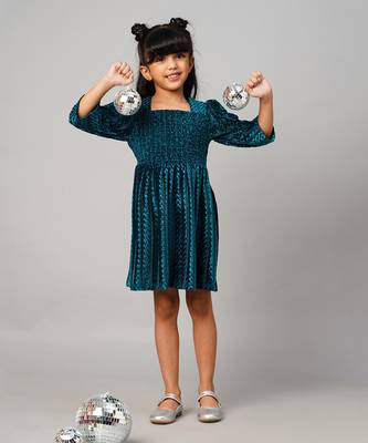 Glam up girls teal velvet party dress 2