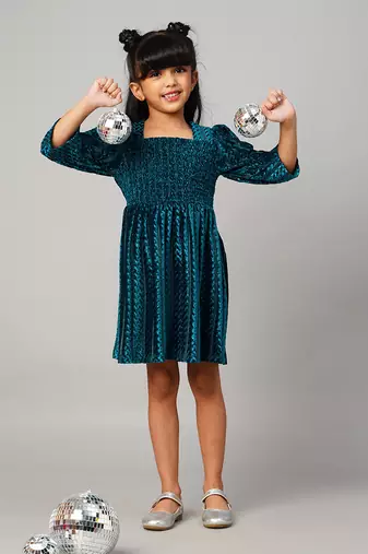 Glam up girls teal velvet party dress