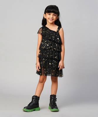 Glam up girls black tiered party dress 1
