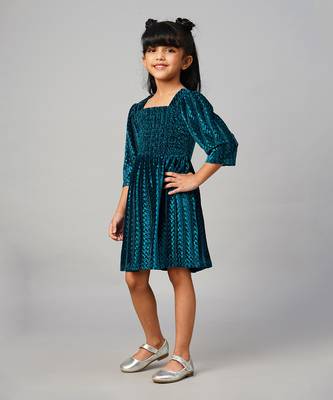 Glam up girls teal velvet party dress 3