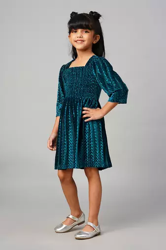 Glam up girls teal velvet party dress