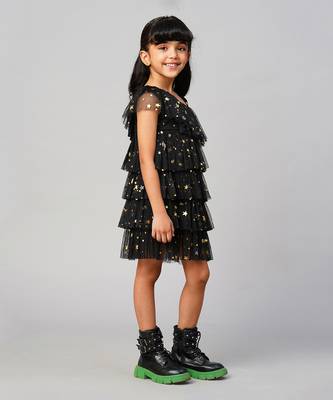 Glam up girls black tiered party dress 2