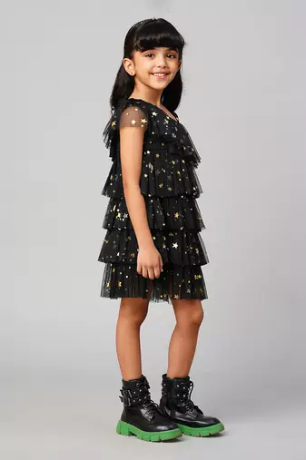 Glam up girls black tiered party dress