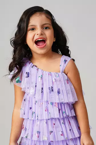 Glam up girls lavender tiered party dress