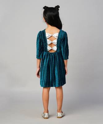 Glam up girls teal velvet party dress 4