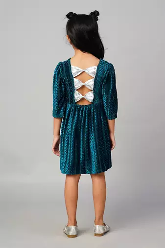 Glam up girls teal velvet party dress