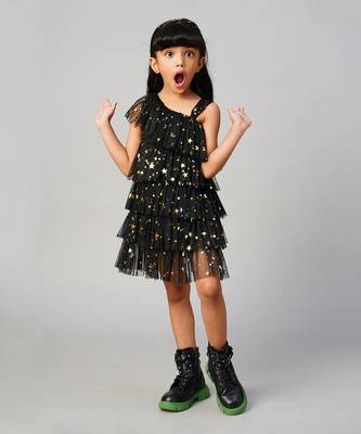 Glam up girls black tiered party dress 3