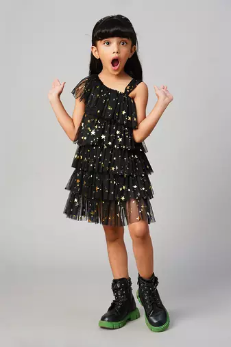 Glam up girls black tiered party dress