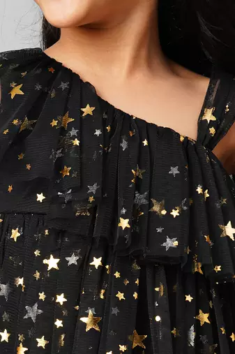 Glam up girls black tiered party dress