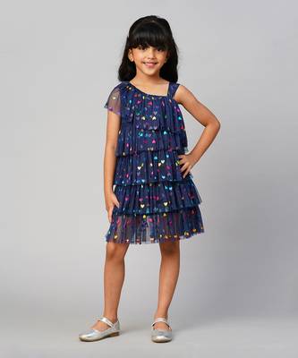 Glam up girls navy tiered party dress 1
