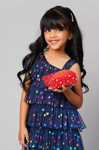 Glam up girls navy tiered party dress