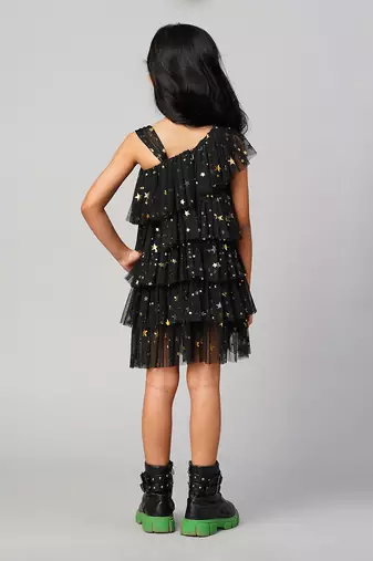 Glam up girls black tiered party dress