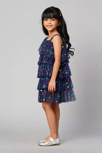 Glam up girls navy tiered party dress