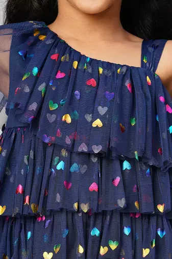 Glam up girls navy tiered party dress