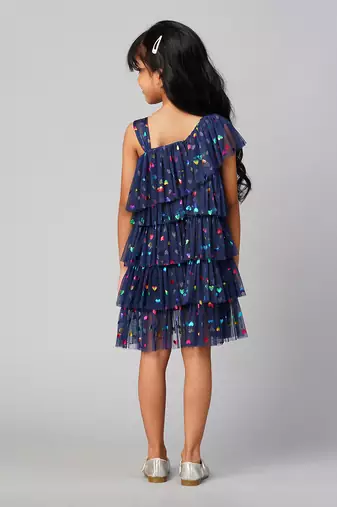 Glam up girls navy tiered party dress