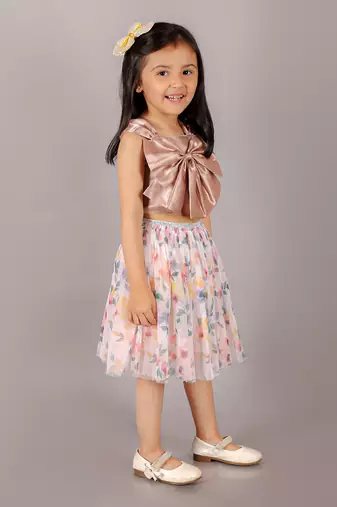 Glam up girls 3d bow party top with skirt