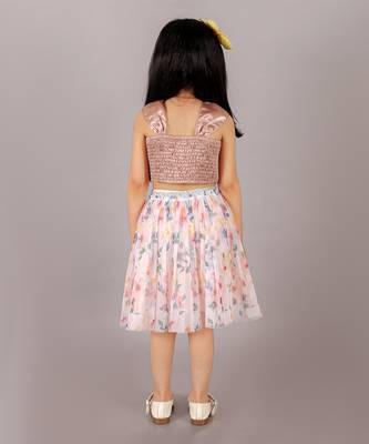 Glam up girls 3d bow party top with skirt 3