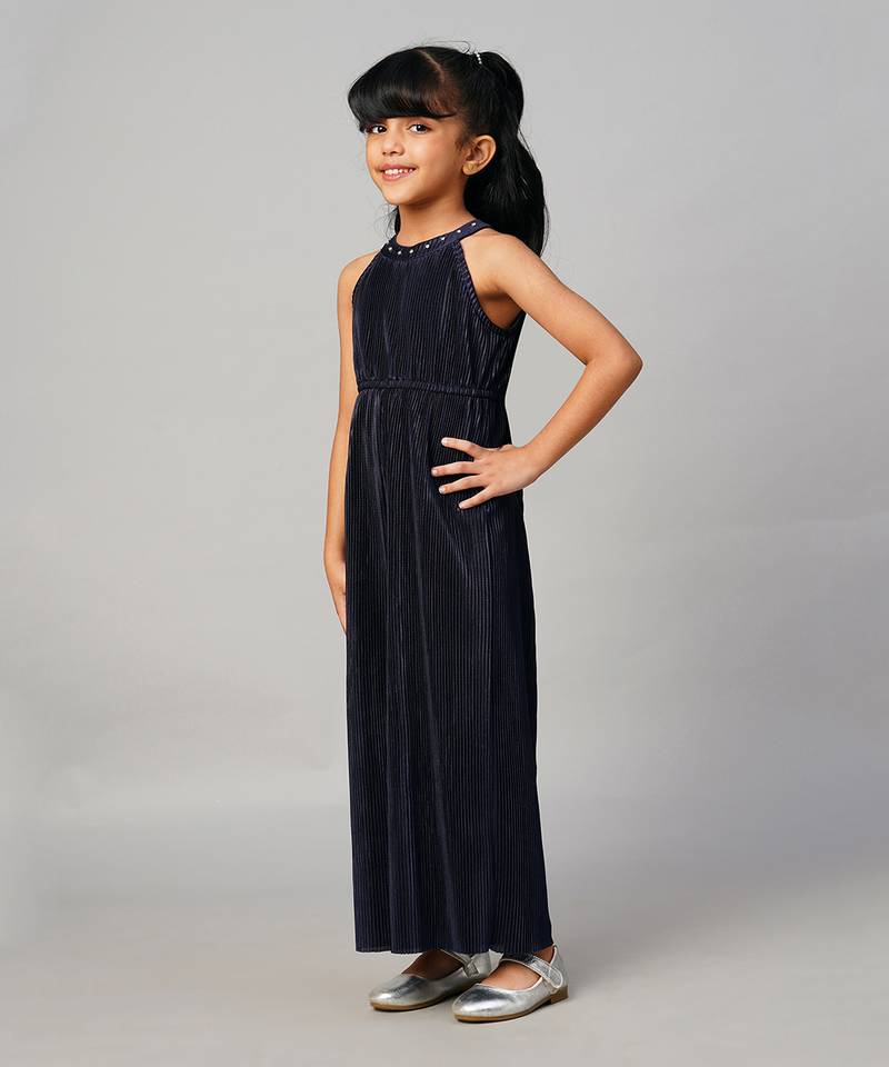Glam up girls party velvet navy jumpsuit