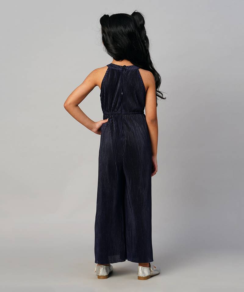 Glam up girls party velvet navy jumpsuit