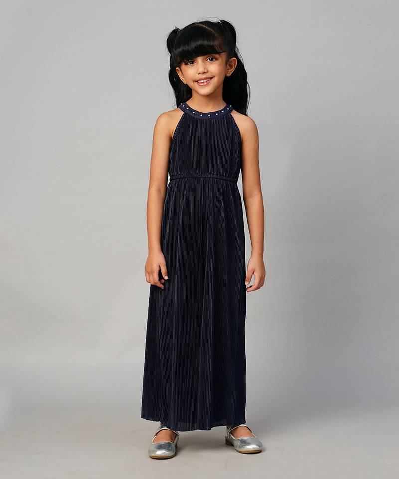 Glam up girls party velvet navy jumpsuit