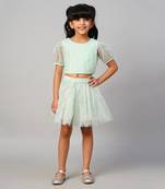 Paris nights girls sea green party skirt with top