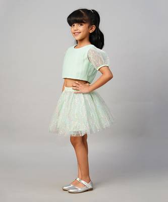 Paris nights girls sea green party skirt with top 2