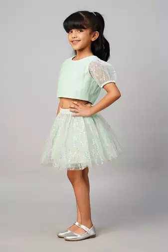 Paris nights girls sea green party skirt with top