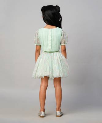 Paris nights girls sea green party skirt with top 3