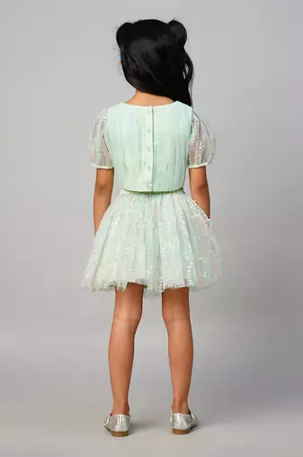 Paris nights girls sea green party skirt with top