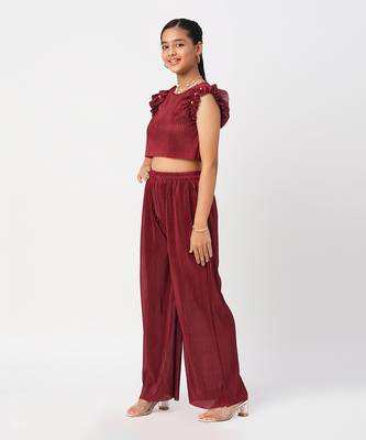 Glam up girls maroon party co-ord set 2
