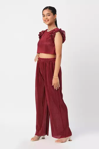 Glam up girls maroon party co-ord set