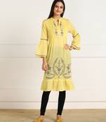 Vahson women's cotton embroidered anarkali kurti yellow