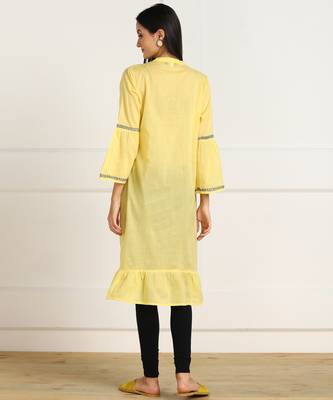 s cotton embroidered anarkali kurti yellow 3