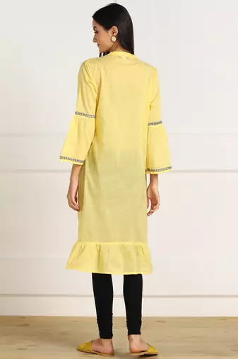 s cotton embroidered anarkali kurti yellow