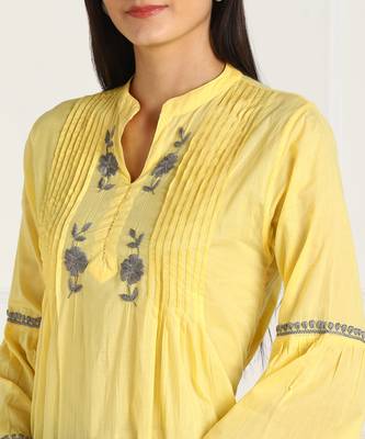 s cotton embroidered anarkali kurti yellow 4