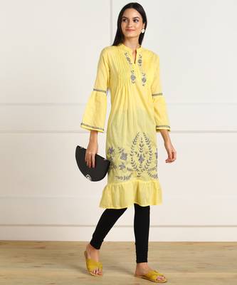 s cotton embroidered anarkali kurti yellow 5