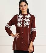 Vahson women chikan embroidery, embroidered a-line maroon kurta