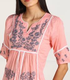 Vahson lucknow chikan hand embroidered cotton a-line pink kurta for women