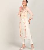 Vahson chikankari hand embroidered sheer straight handloom chanderi a-line kurta beige