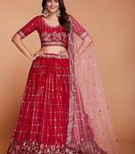 EILARA WOMEN'S RED GEORGETTE WITH SEQUINS AND EMBROIDERY WORK PARTY WEAR  LEHENGA CHOLI