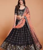 EILARA WOMEN'S BLACK GEORGETTE WITH SEQUINS AND EMBROIDERY WORK PARTY WEAR  LEHENGA CHOLI